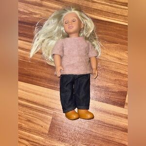 Blonde Doll with Pink Sweater and Denim Jeans